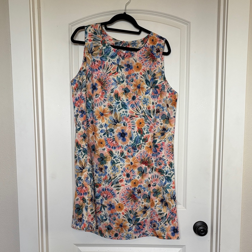 Ripskirt Hawaii Tropical Floral Mini Dress in Coral and Blue